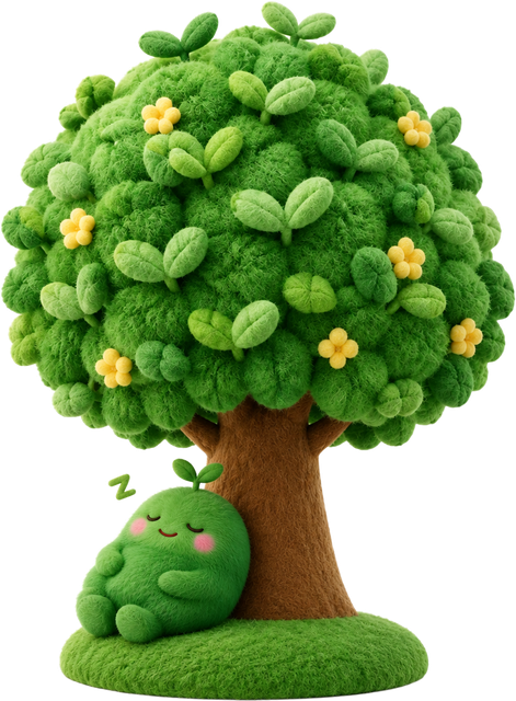 Foli resting next to a newly planted tree