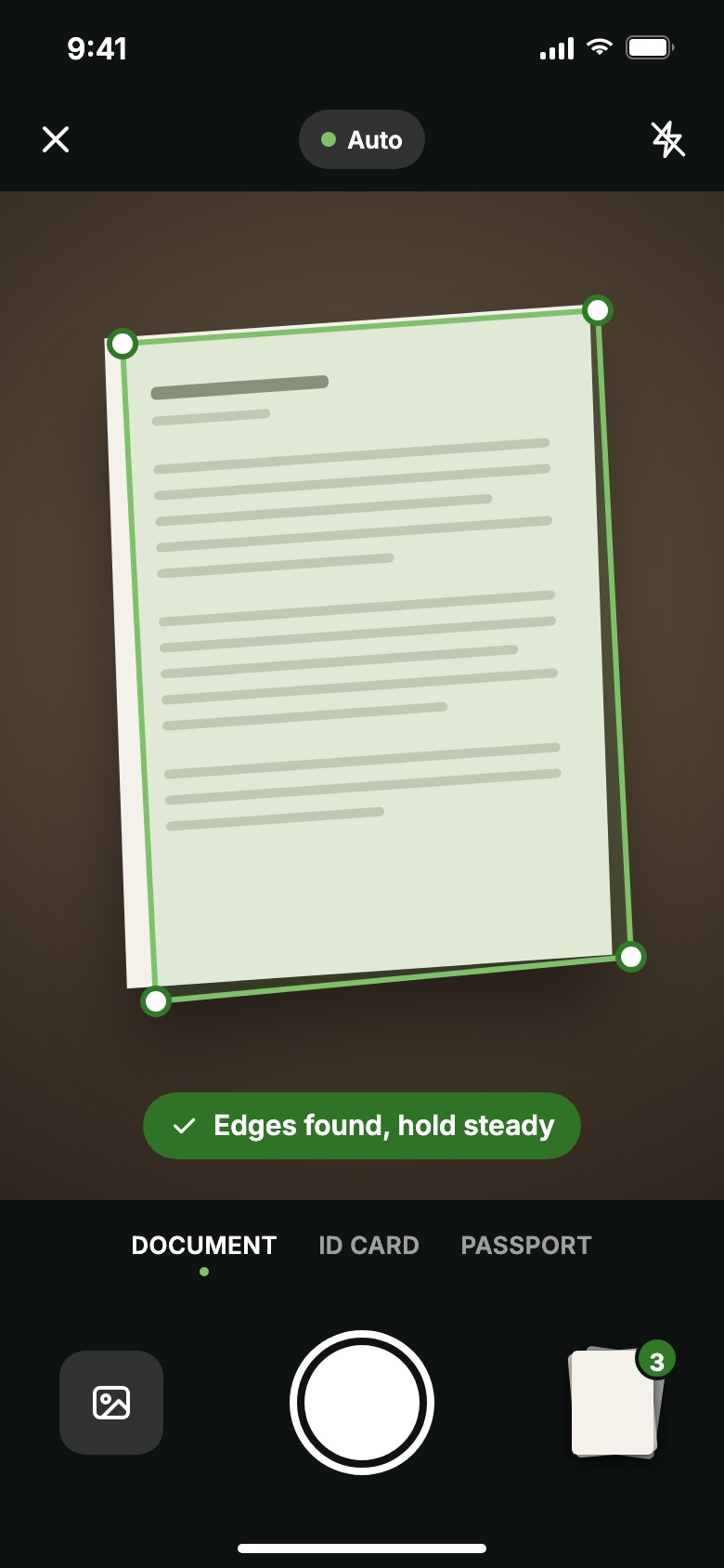 Foli camera finding the edges of a page