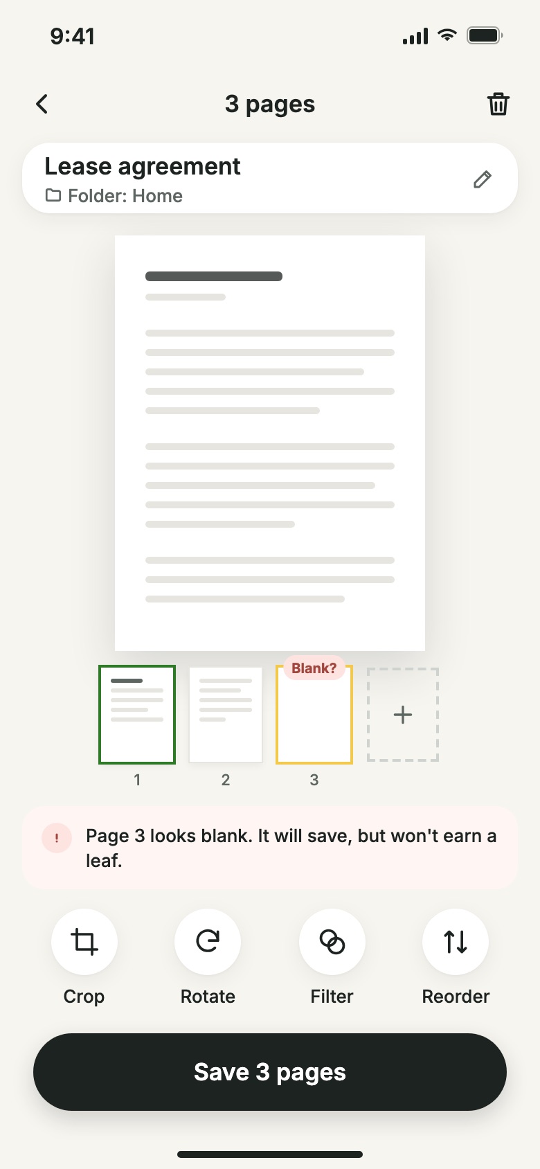 Reviewing a scanned page before saving